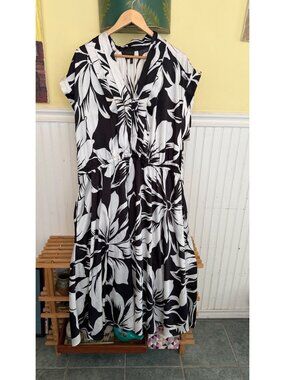 Donna Karan New York Womens Black & White Floral Print Dress 20W